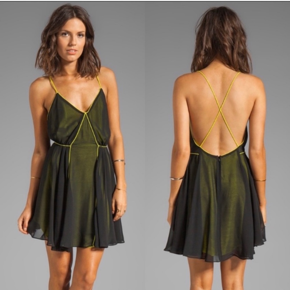 Bardot Chiffon Mini Dress with Neon Underlay
